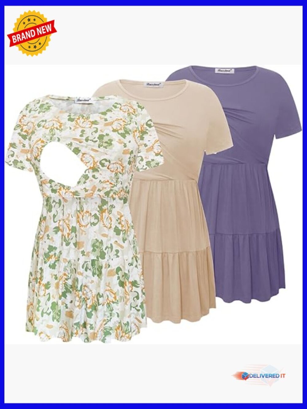 Short Sleeve Nursing Top 3 Pack Scoop Neck Breastfeeding Shirts Maternity